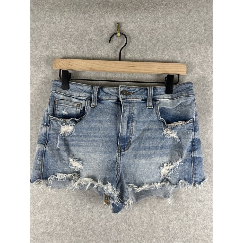 Studio Blue Distressed Blue 29 Women's 5 Pocket Zip Fly Cutoff Jean Shorts